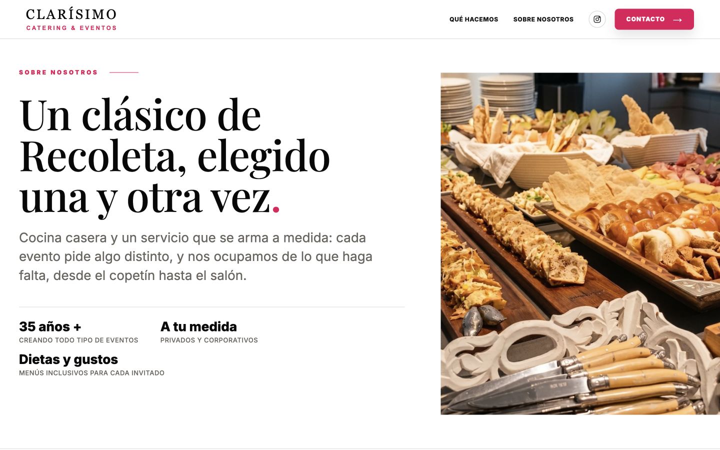Clarísimo story section titled A Recoleta classic, with a table prepared for an event