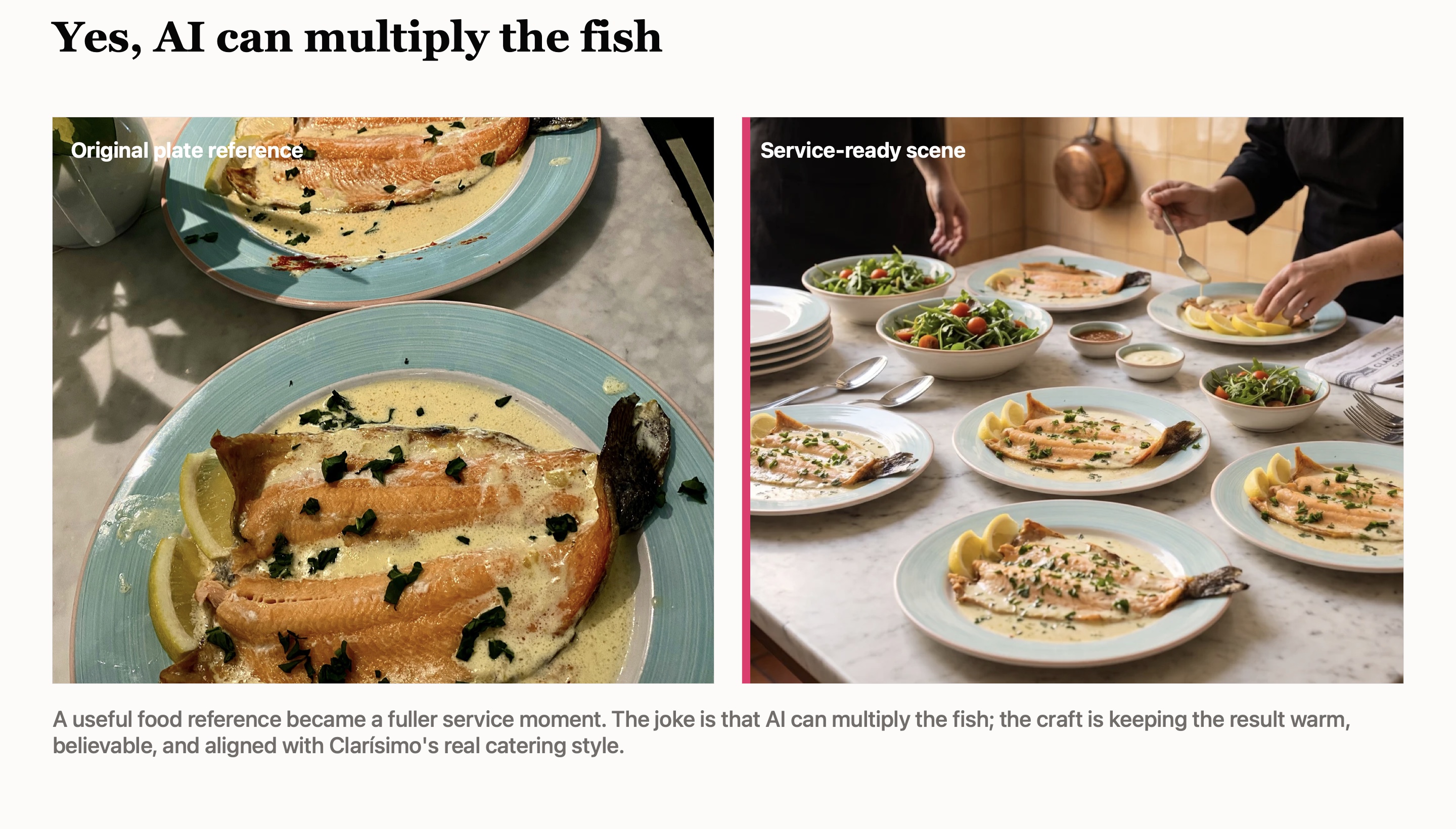 Before and after showing a food detail prepared as a service-ready website image