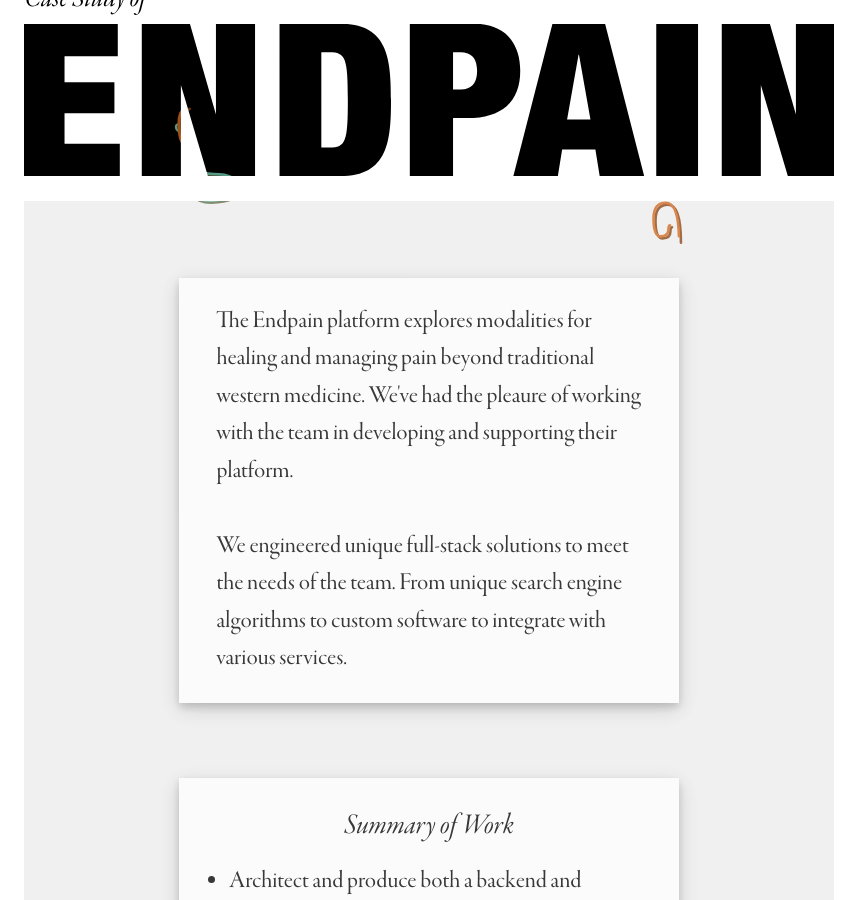 Endpain case-study vines growing around the logo and content card on the Hemaka website